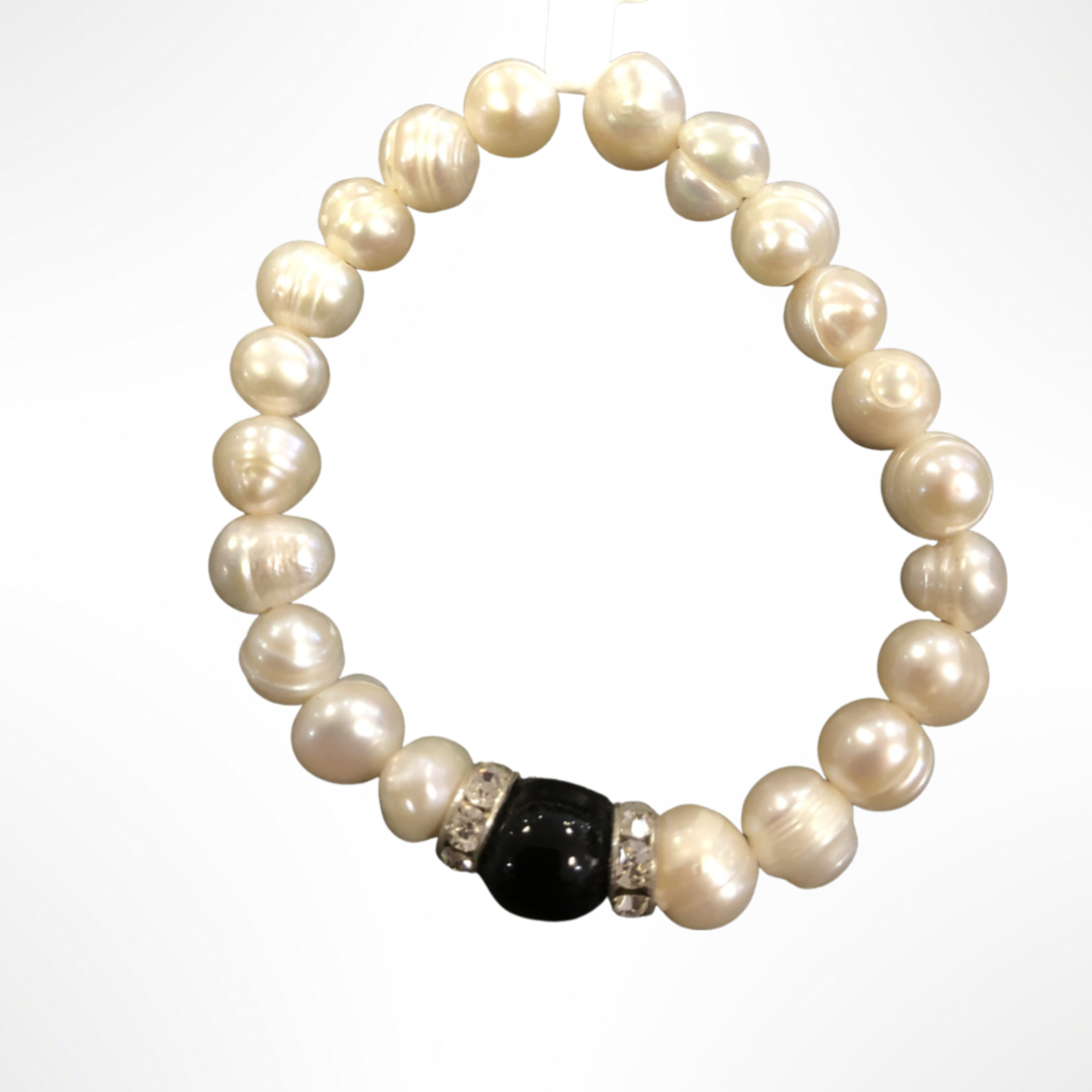 Silk Road Cream Freshwater Pearl & Black Agate Bracelet