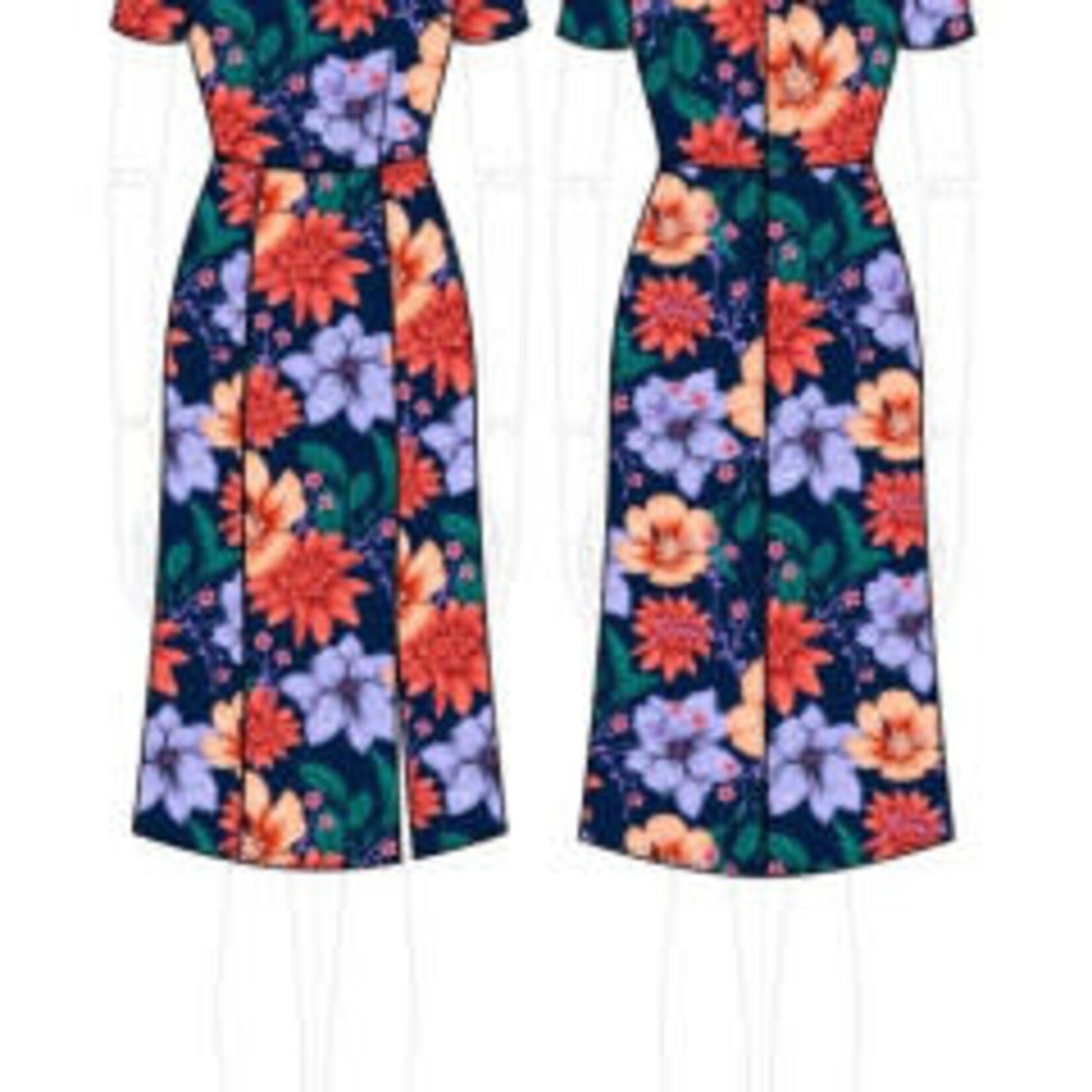 3rd Love Navy & Orange Floral SS A Line w/Front Split Dress