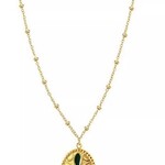 Just East Black Flower Gold Oval Pendant Necklace