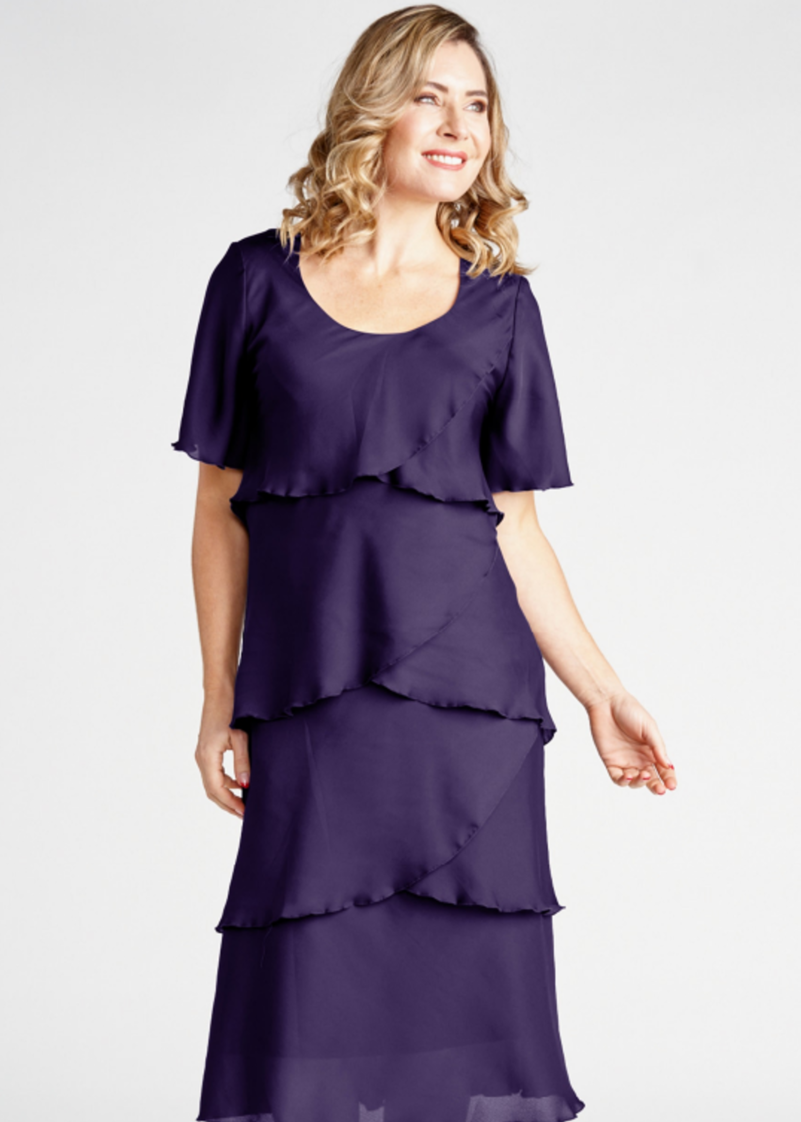 Vivid International Purple Layered Short Sleeve Dress