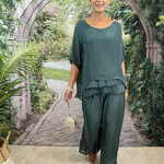 La Strada Dark Green Silk Wide Leg Pants