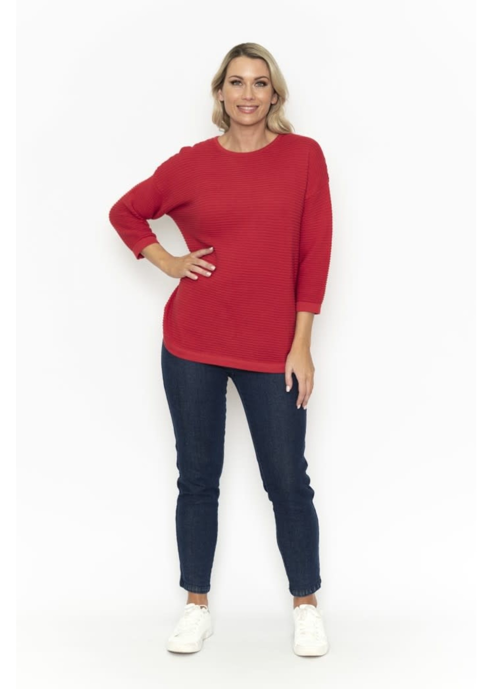Orientique Art Red Ribbed Knit Top