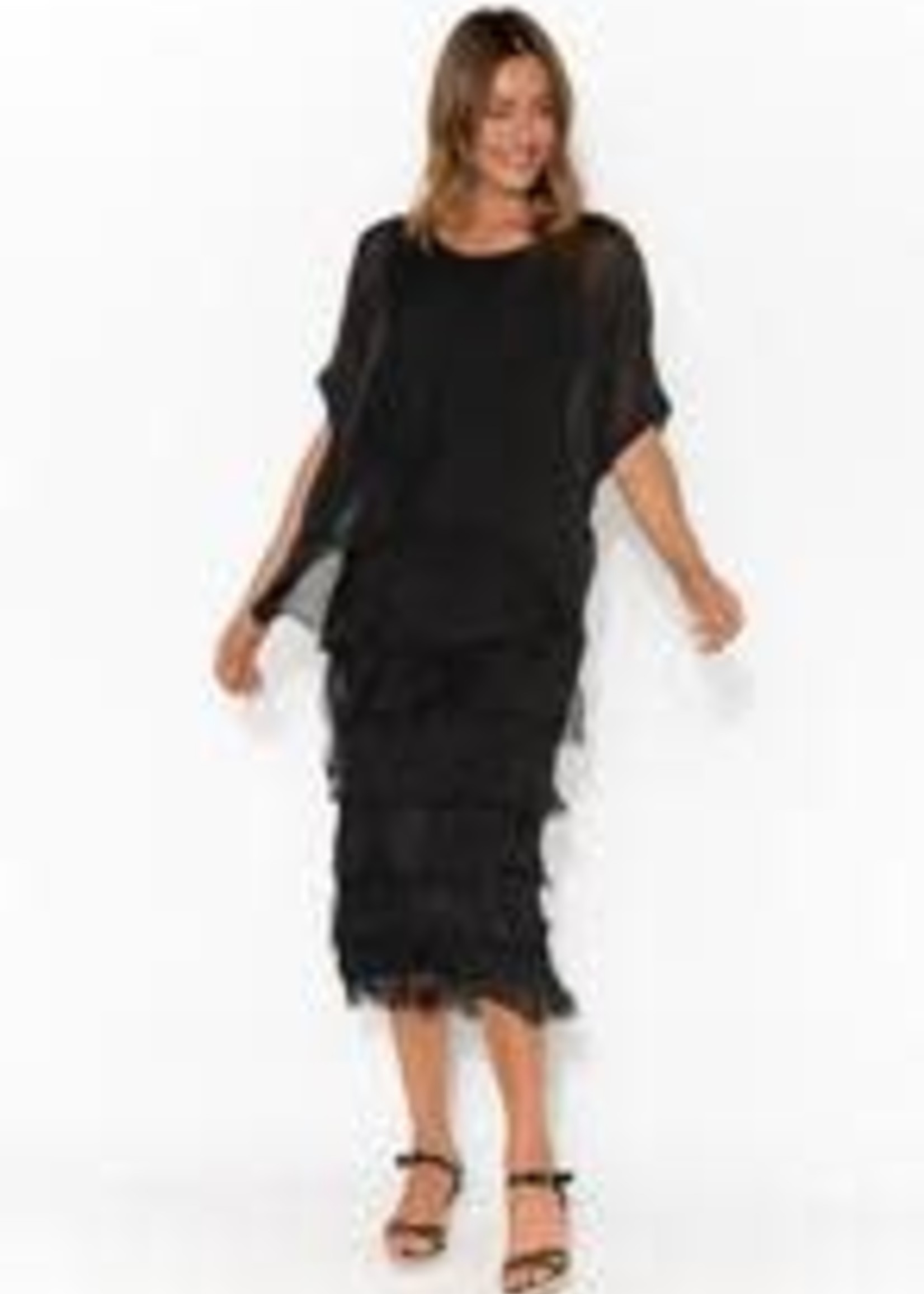 Black Silk Ruffled Edge Layer Dress