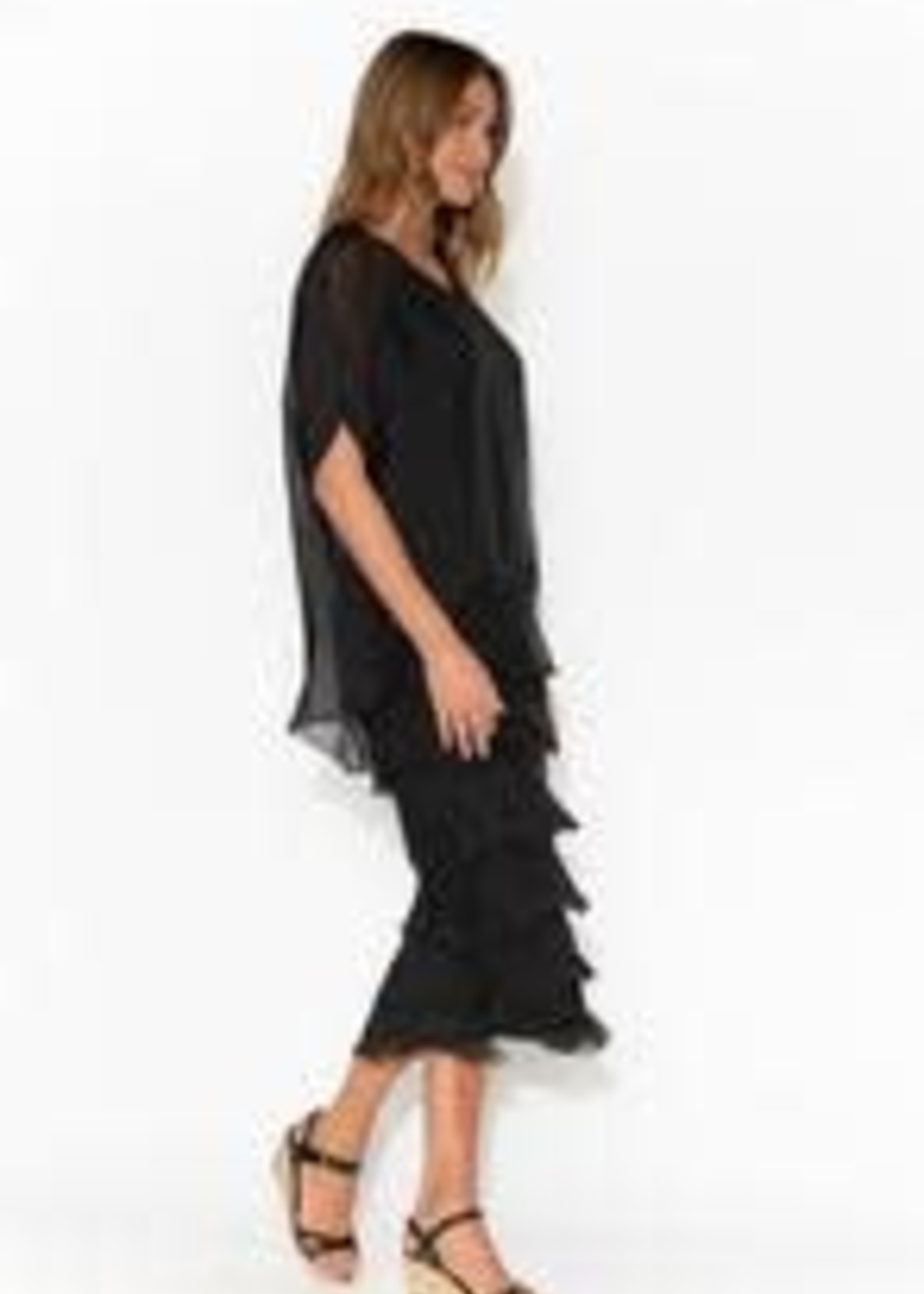 Black Silk Ruffled Edge Layer Dress