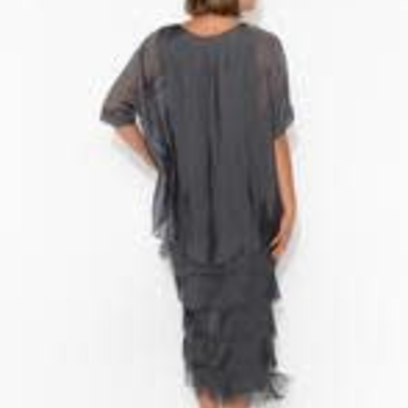 La Strada Charcoal Silk Ruffled Edge Layer Dress
