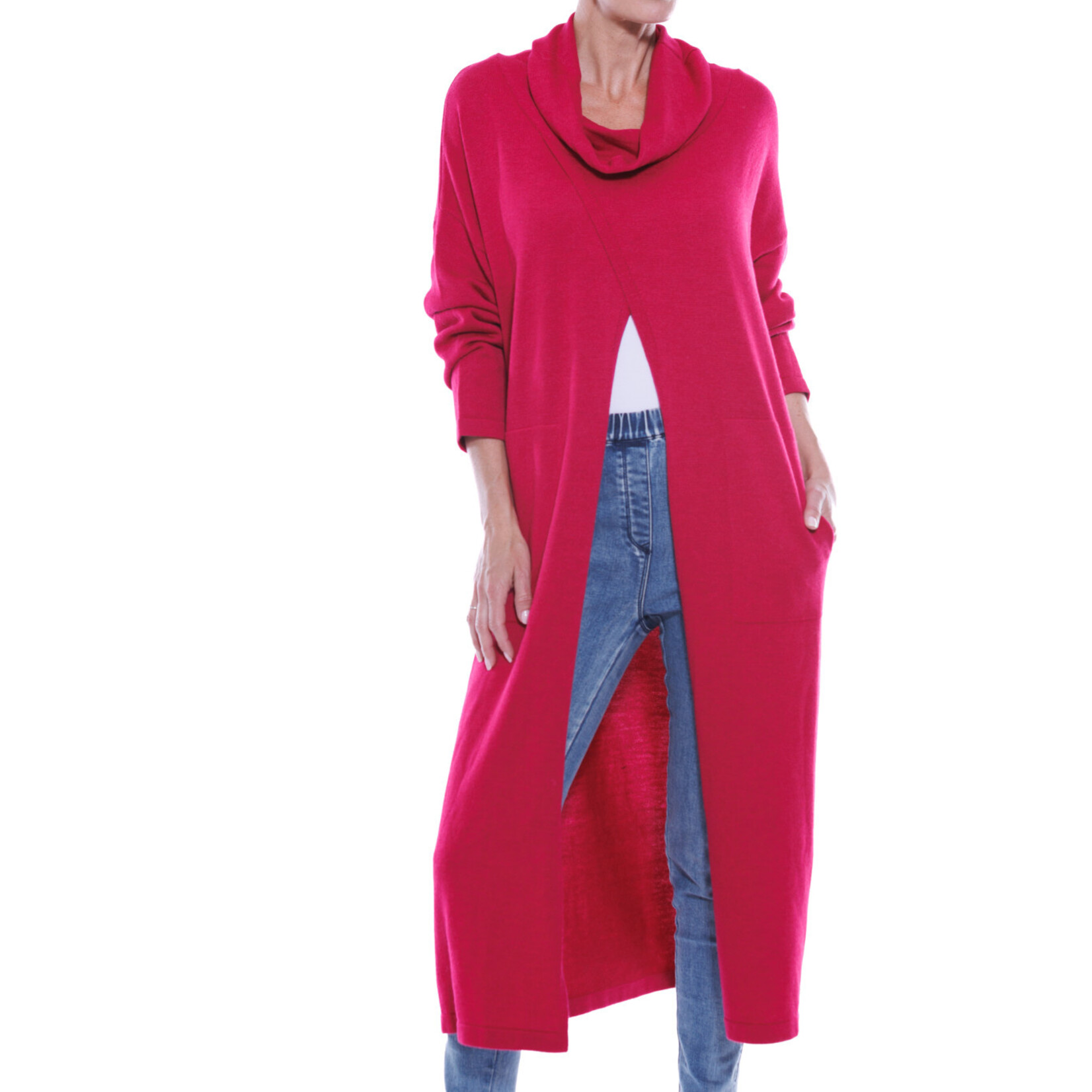 Cafe Latte Raspberry Cowl Neck Long Cardigan