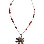 S.S Jewellery Coral Gemstone with Lotus Flower Necklace