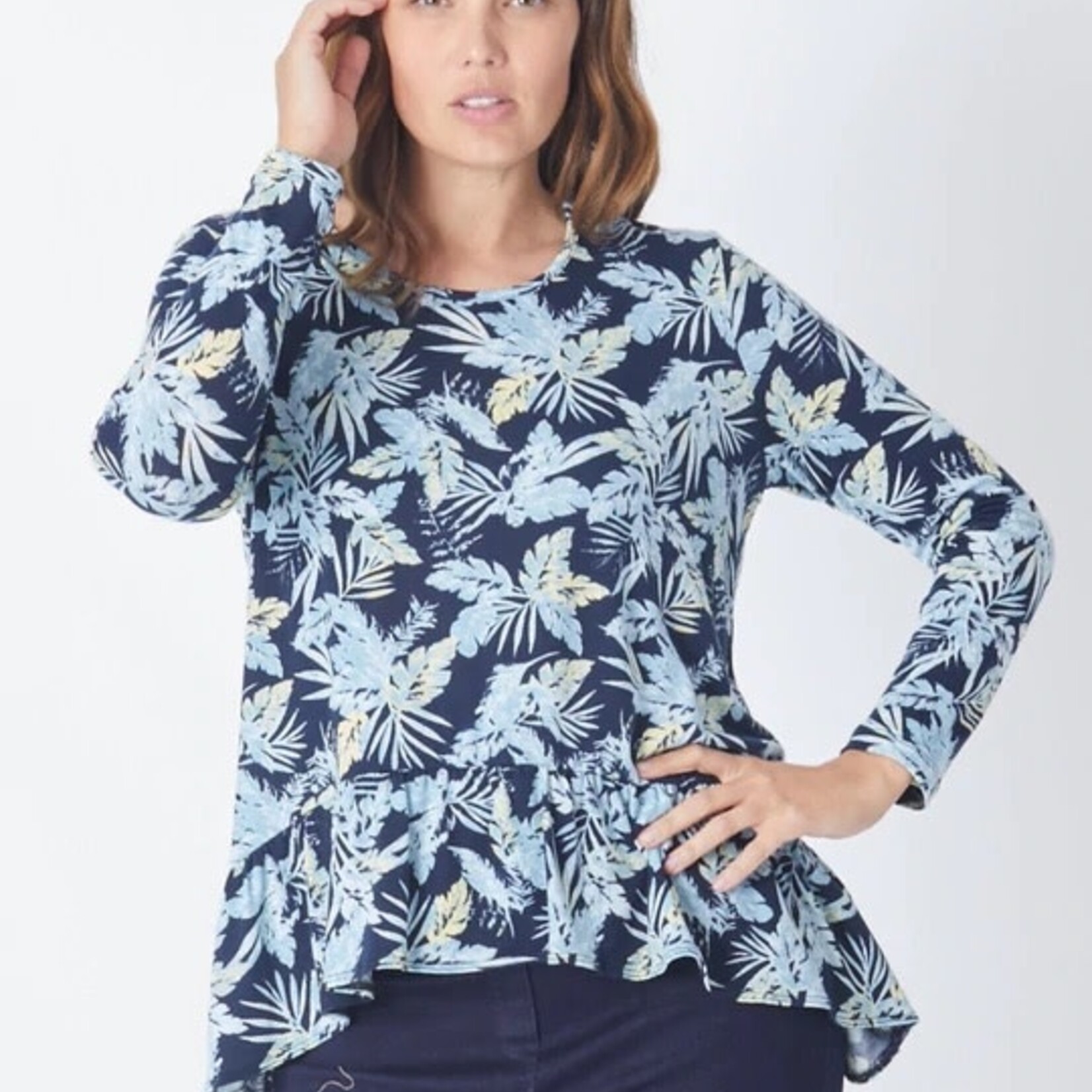 WD Design Blue Floral Swing Long Sleeve Top