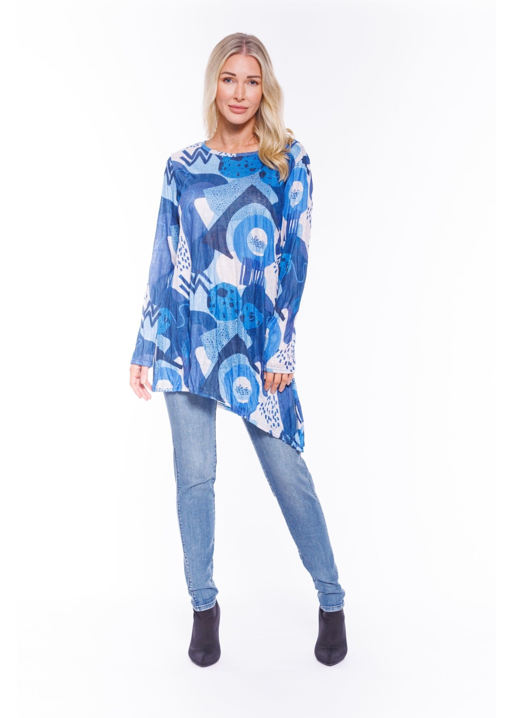 Cafe Latte Blue Waters Print  Long Sleeve Tunic