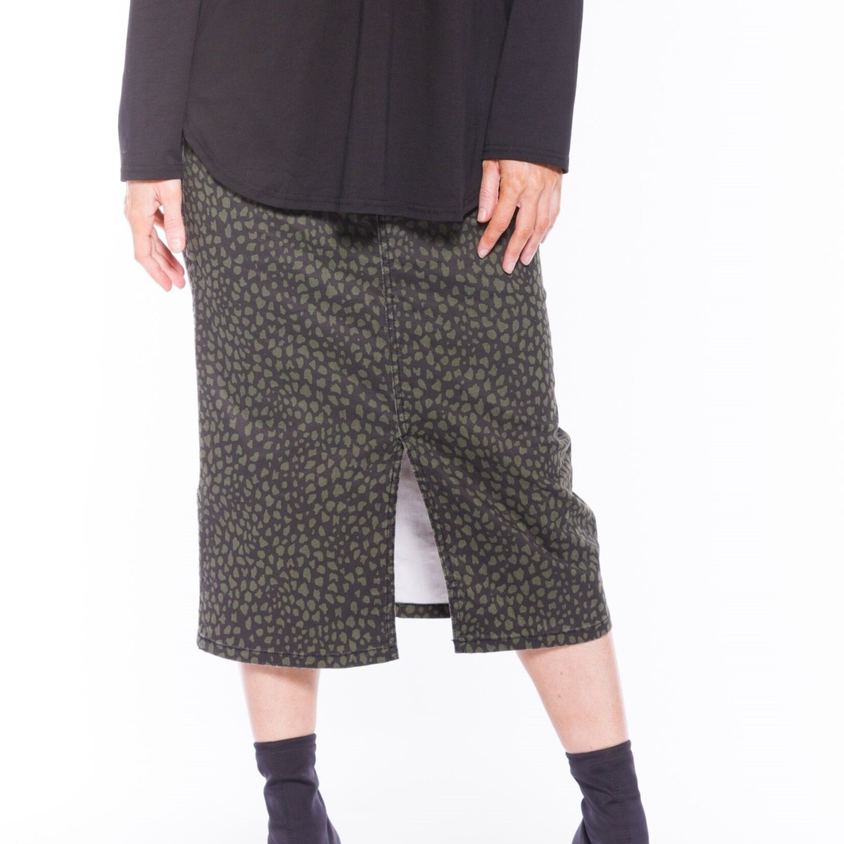 Cafe Latte Khaki Animal Print Mid Length Skirt