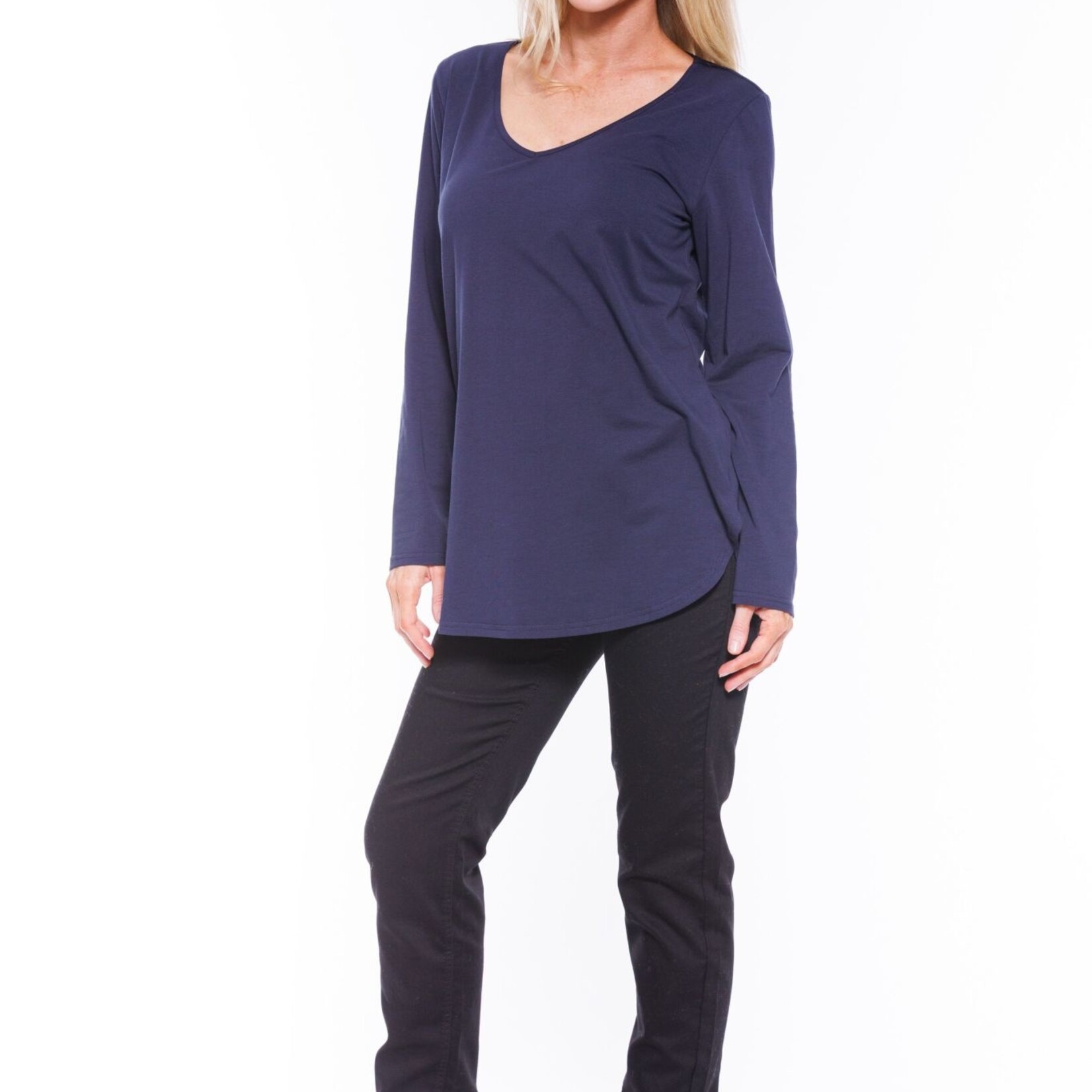 Cafe Latte Navy V-Neck Long Sleeve Tee