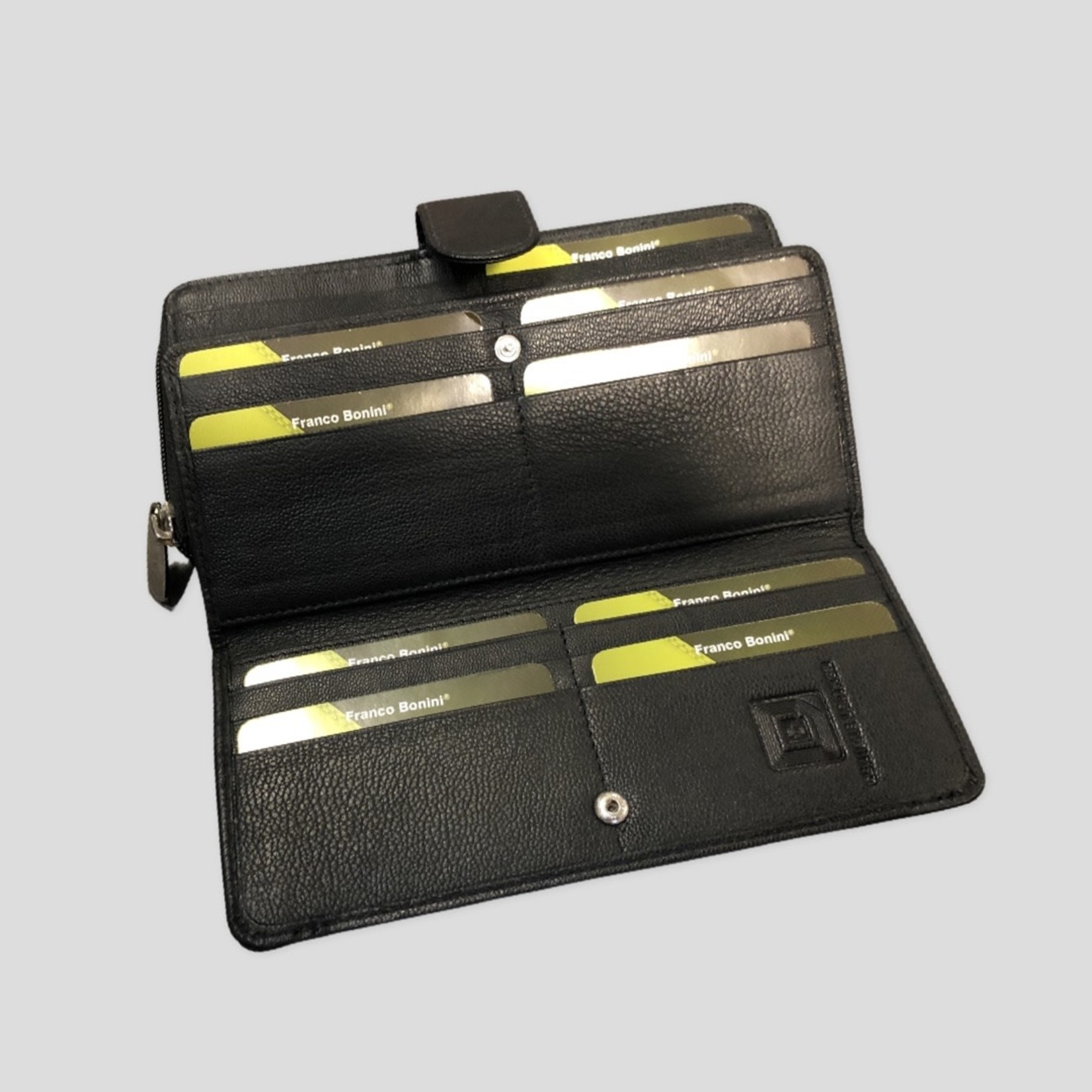 Franco Bonini Black Multi Card Pocket 19.5cm x 9.5cm Leather Wallet