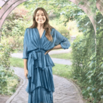 La Strada French Blue Crossover 3/4 Slv Silk Dress
