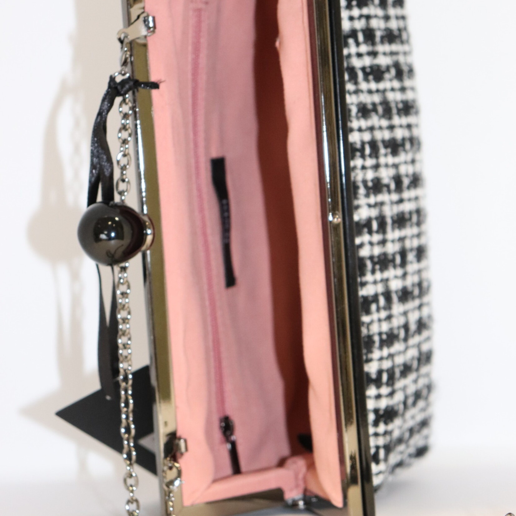 Jendi Black & White Tartan Fabric Evening Handbag