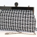 Jendi Black & White Tartan Fabric Evening Handbag