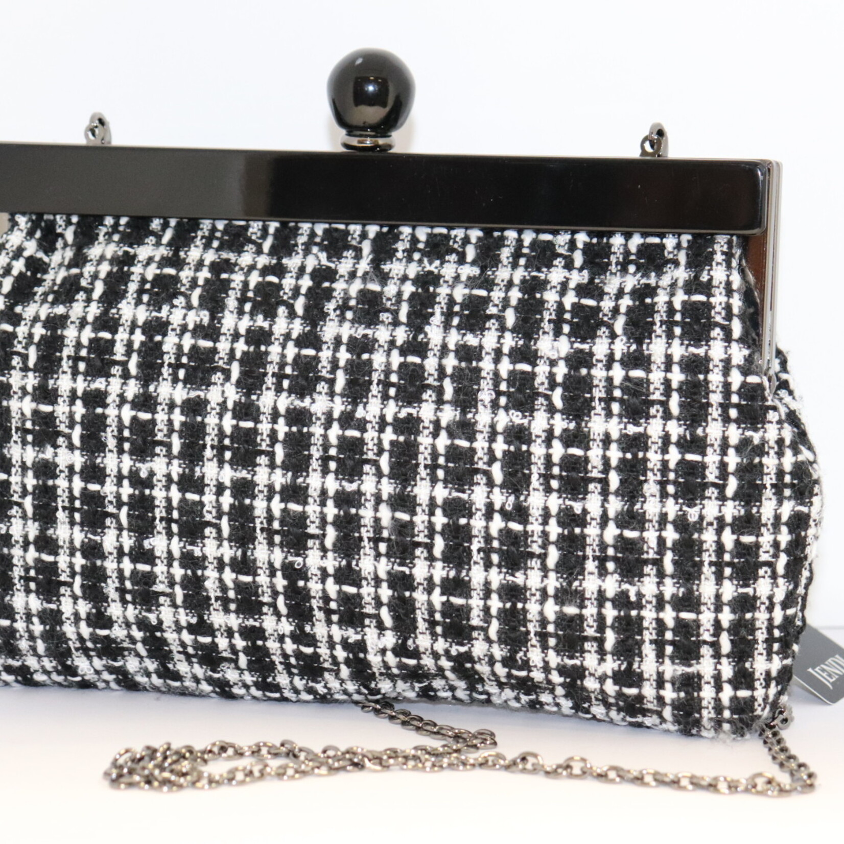 Jendi Black & White Tartan Fabric Evening Handbag