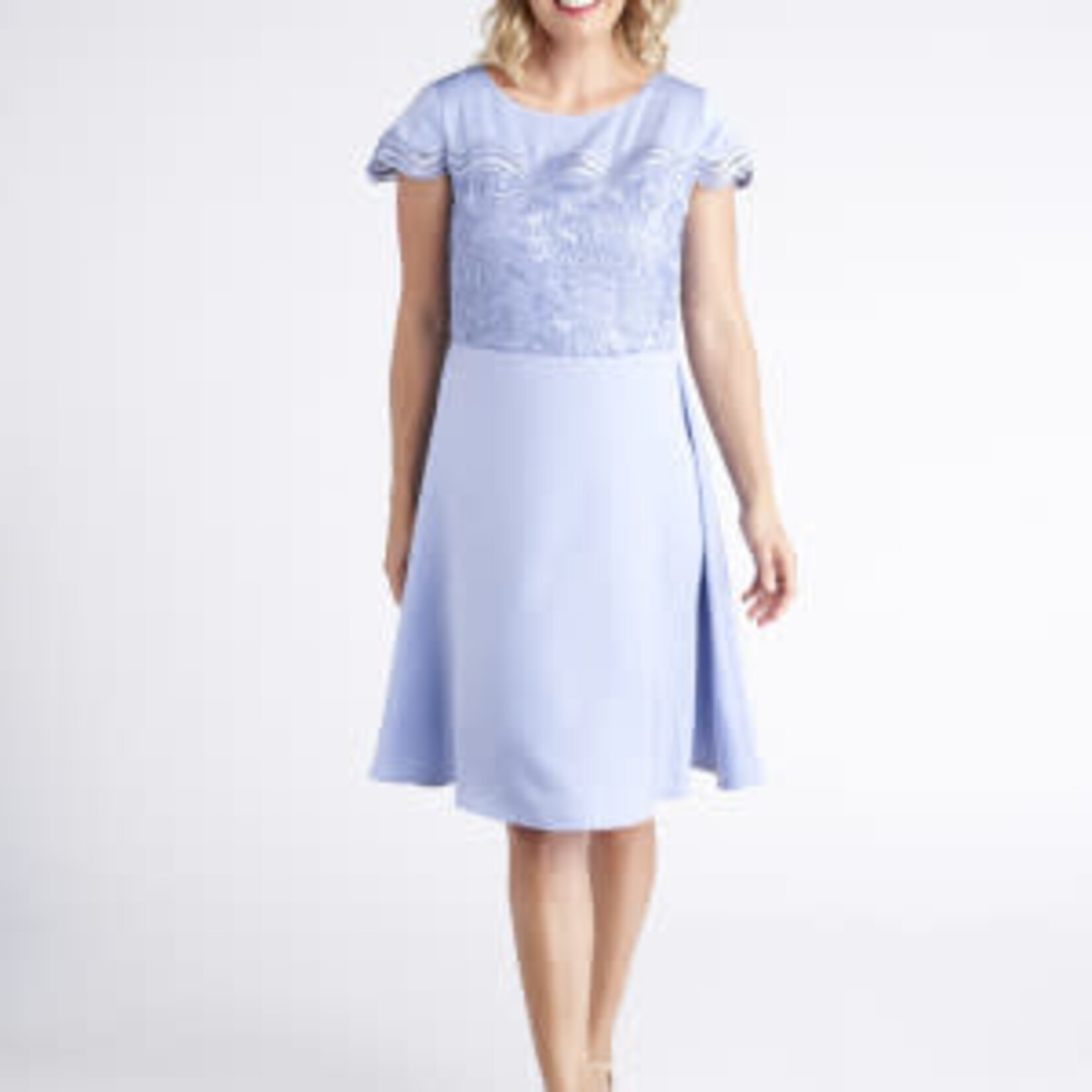 Yes A Dress Blue Lace & Satin Cap Sleeve Swing Dress