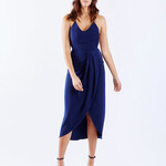 Pizzuto Fashion Navy Cross Tie Back with Ruched Skirt Dress