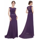Purple Round Neck Chiffon & Lace Dress