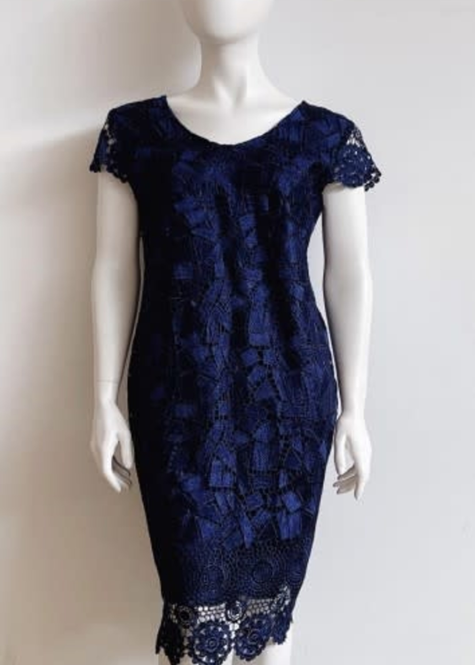 Wishstone Pty Ltd Navy & Satin Cap Sleeve Lace Dress