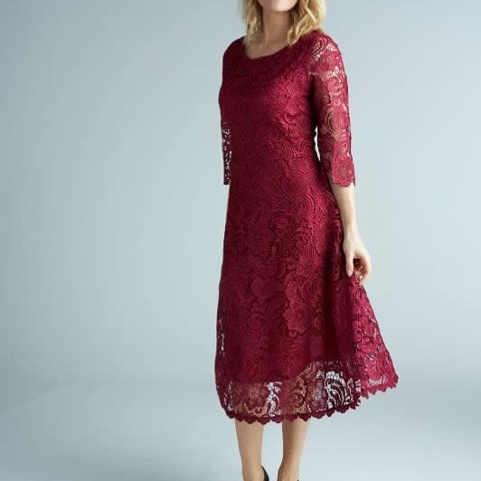 Yes A Dress Shiraz 3/4 Sleeve Lace A-Line Fit Dress