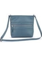 Franco Bonini Blue Grey Top Zip/Side Pocket Leather Crossbody Bag