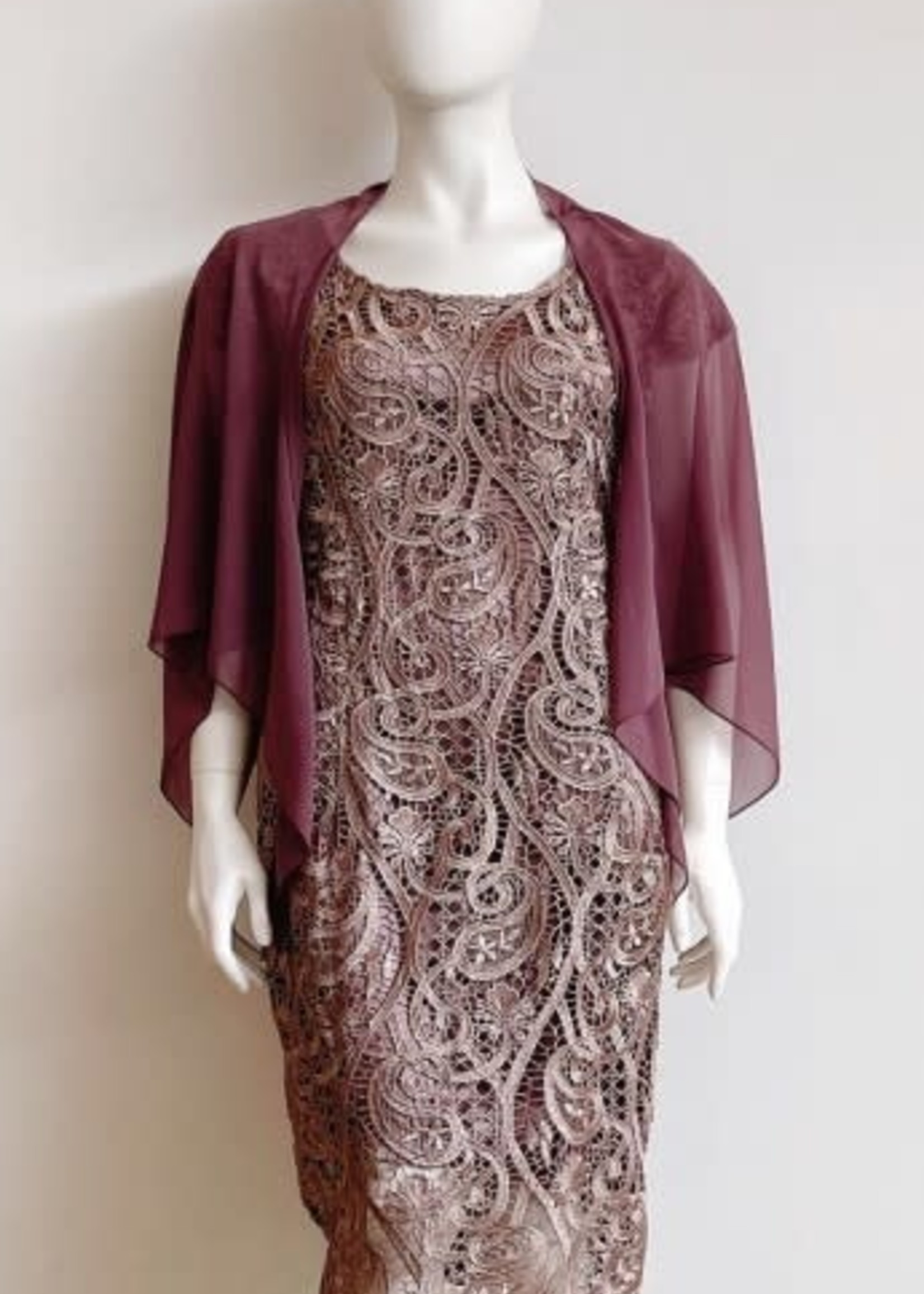 Wishstone Pty Ltd Mauve Lace Dress with Chiffon Jacket Set