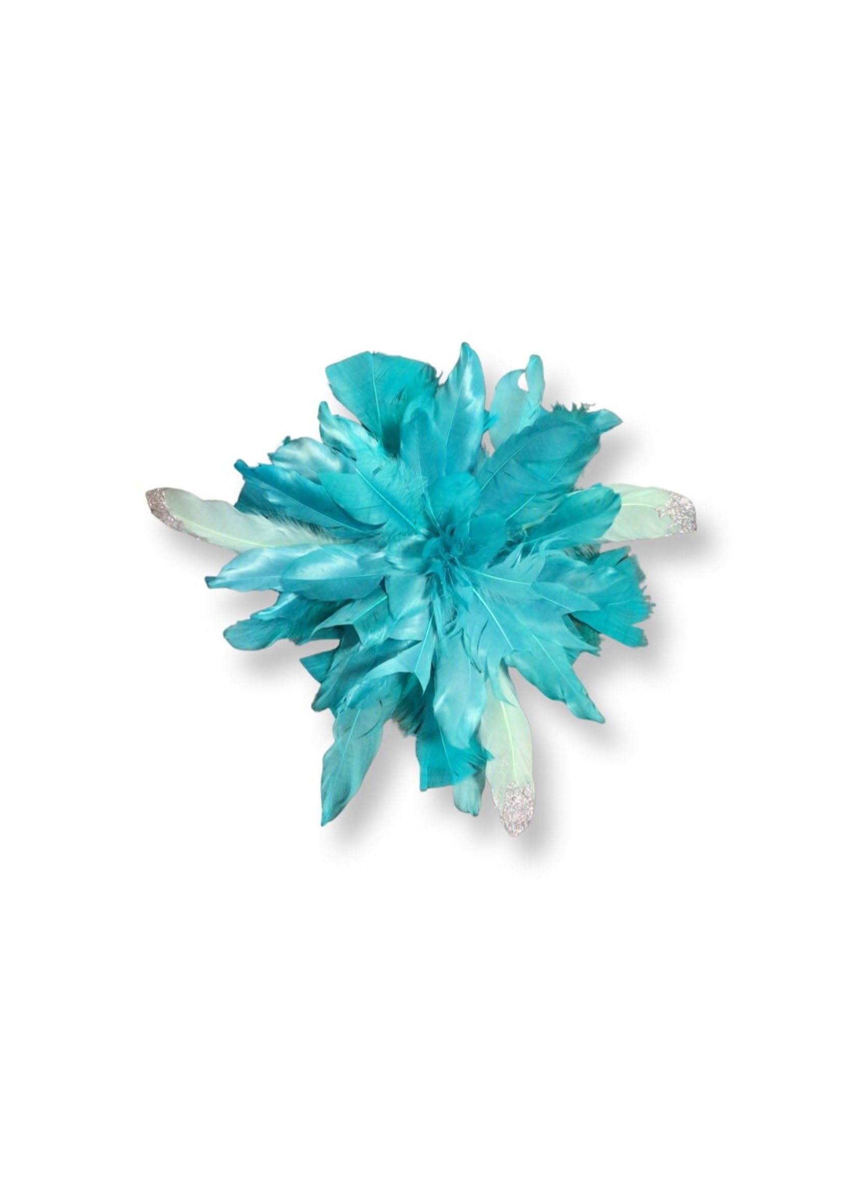 One Plus One Fashion Aqua with Silver Tip Feather Clip-On Fascinator