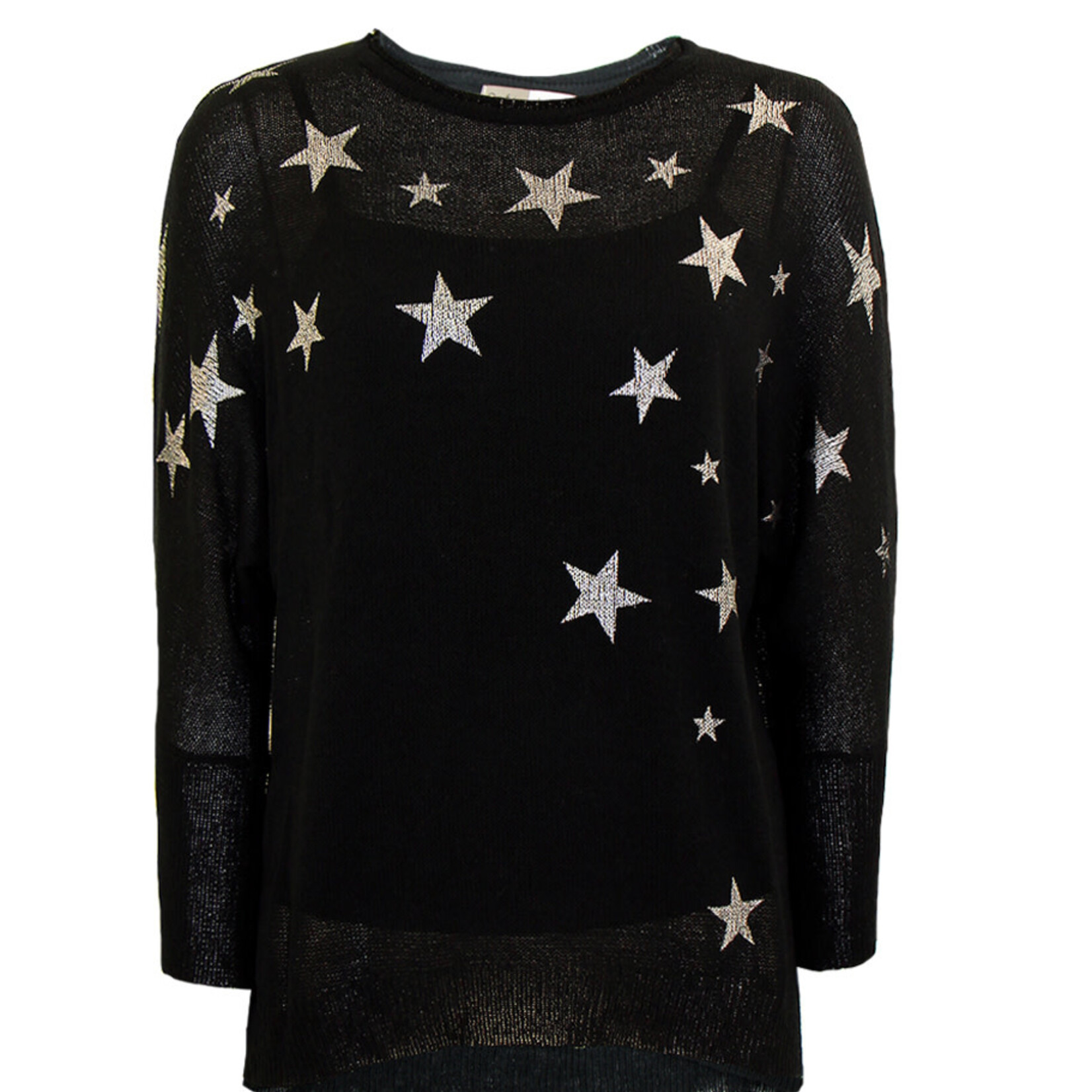 Cafe Latte Black Foil Star Batwing Jumper/Knit Top