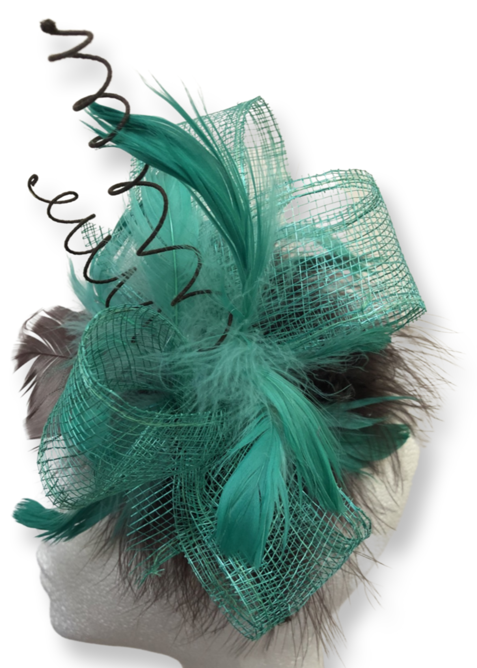 One Plus One Fashion Jade & Chocolate Bow Feather Fascinator