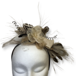 One Plus One Fashion Cream & Brown Flower Bow Feather Headband