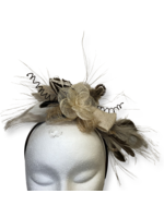 One Plus One Fashion Cream Bow, Flower with Brown Feather Headband Fascinator