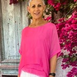 La Strada Fuchsia Layered Raw Edge Silk Top