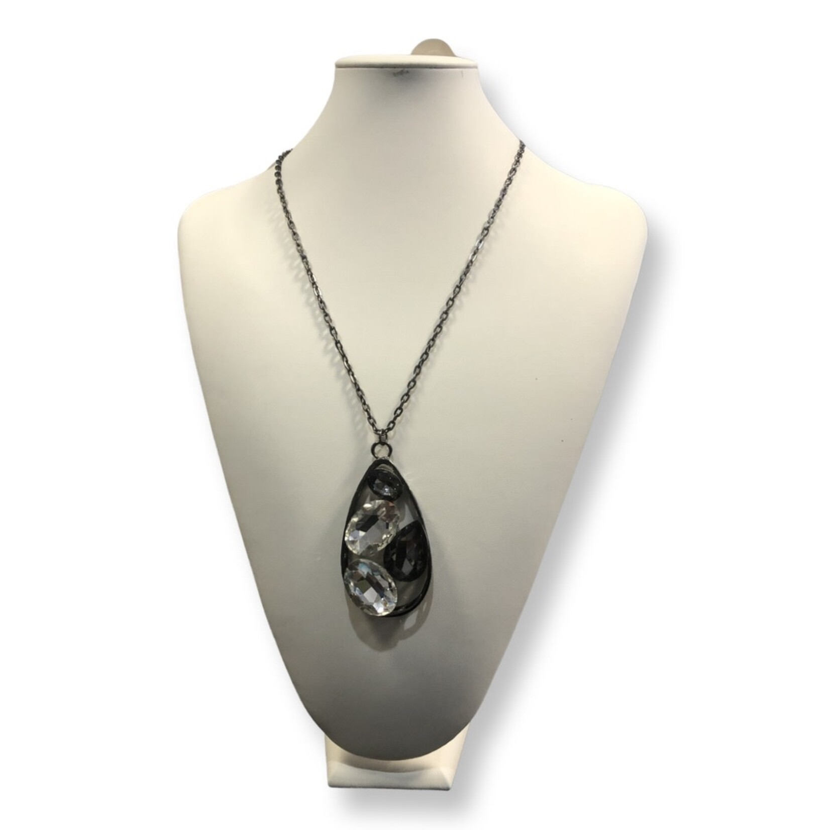 S.S Jewellery Gunmetal & Crystal Large Pendant 43cm Drop Necklace