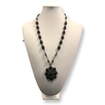 S.S Jewellery Black Onyox with Flower Pendant Long Necklaces