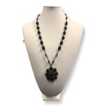 Sonia Smith Jewellery Black Onyox with Flower Pendant Long Necklaces