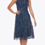 Zaliea Midnight Lace V Back Sleeveless Mid Dress