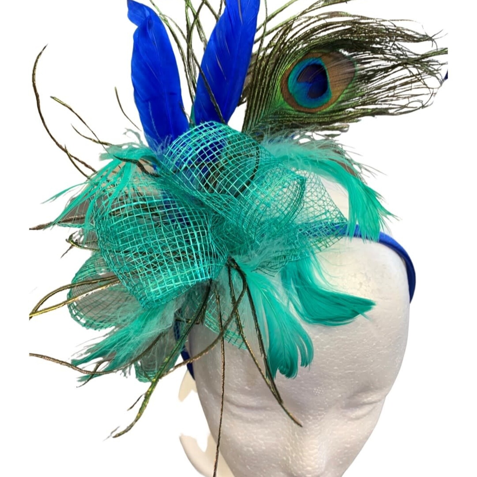 OPO Teal Bow & Royal Peacock Feather Fascinator