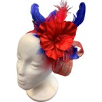 One Plus One Fashion Red Flower & Royal Blue Feather Fascinator