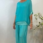 La Strada Aqua Silk Flowing Wide Leg Pant