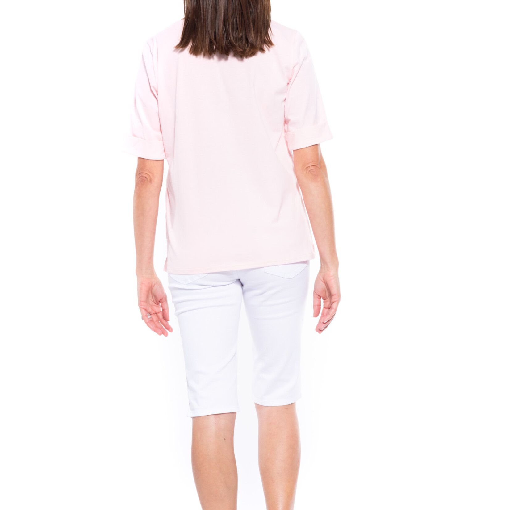 Cafe Latte Pale Pink Short Sleeve Cuff Cotton Tee