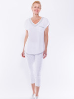 Cafe Latte White with Silver Sequin Trim V Neck Top