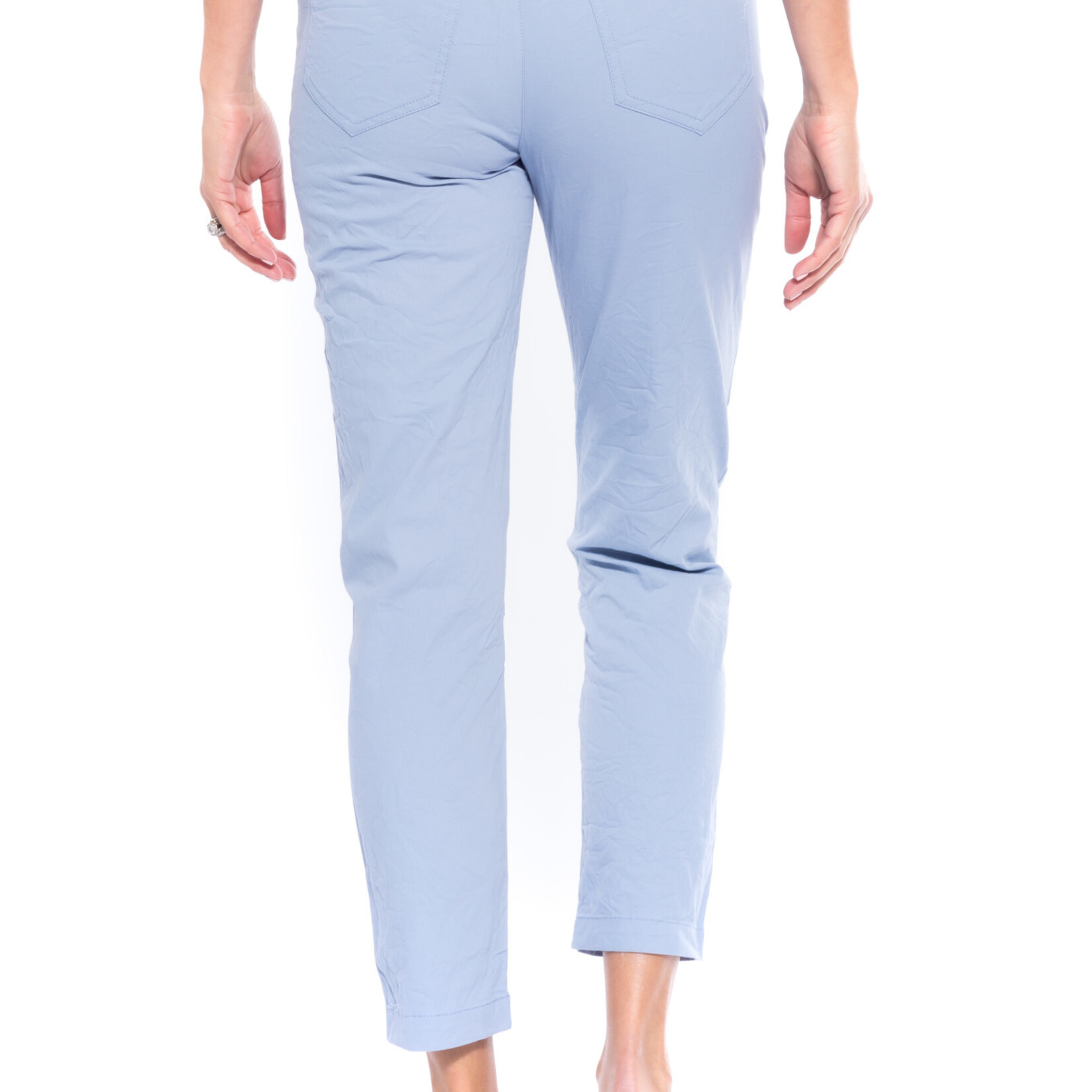 Cafe Latte Sky Blue Stretch Crinkle Cotton Drawstring Pants