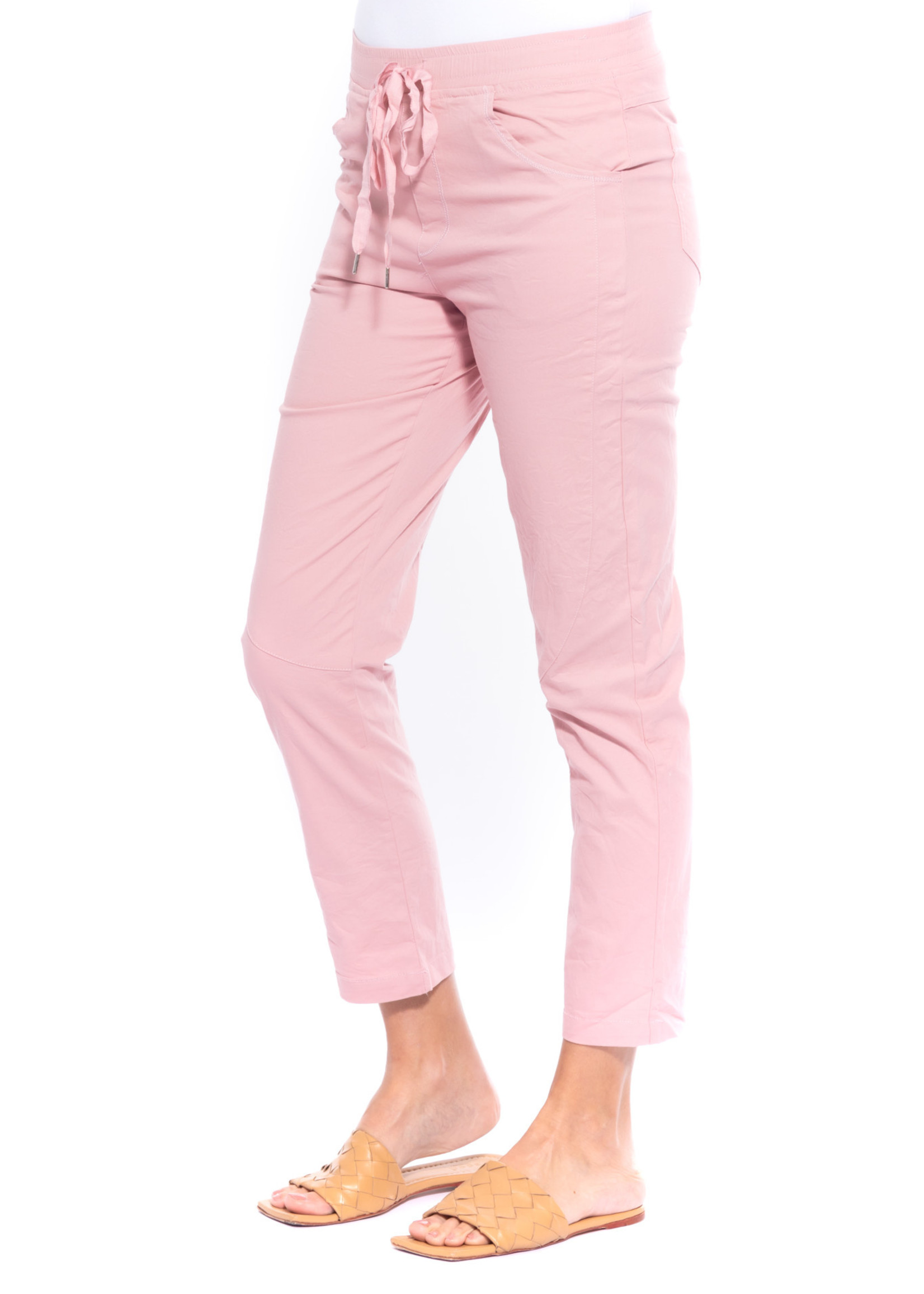 Cafe Latte Musk Pink Stretch Crinkle Cotton Drawstring Pants