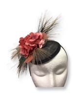 One Plus One Fashion Coral Black & Natural Flower & Feather Hat Headband