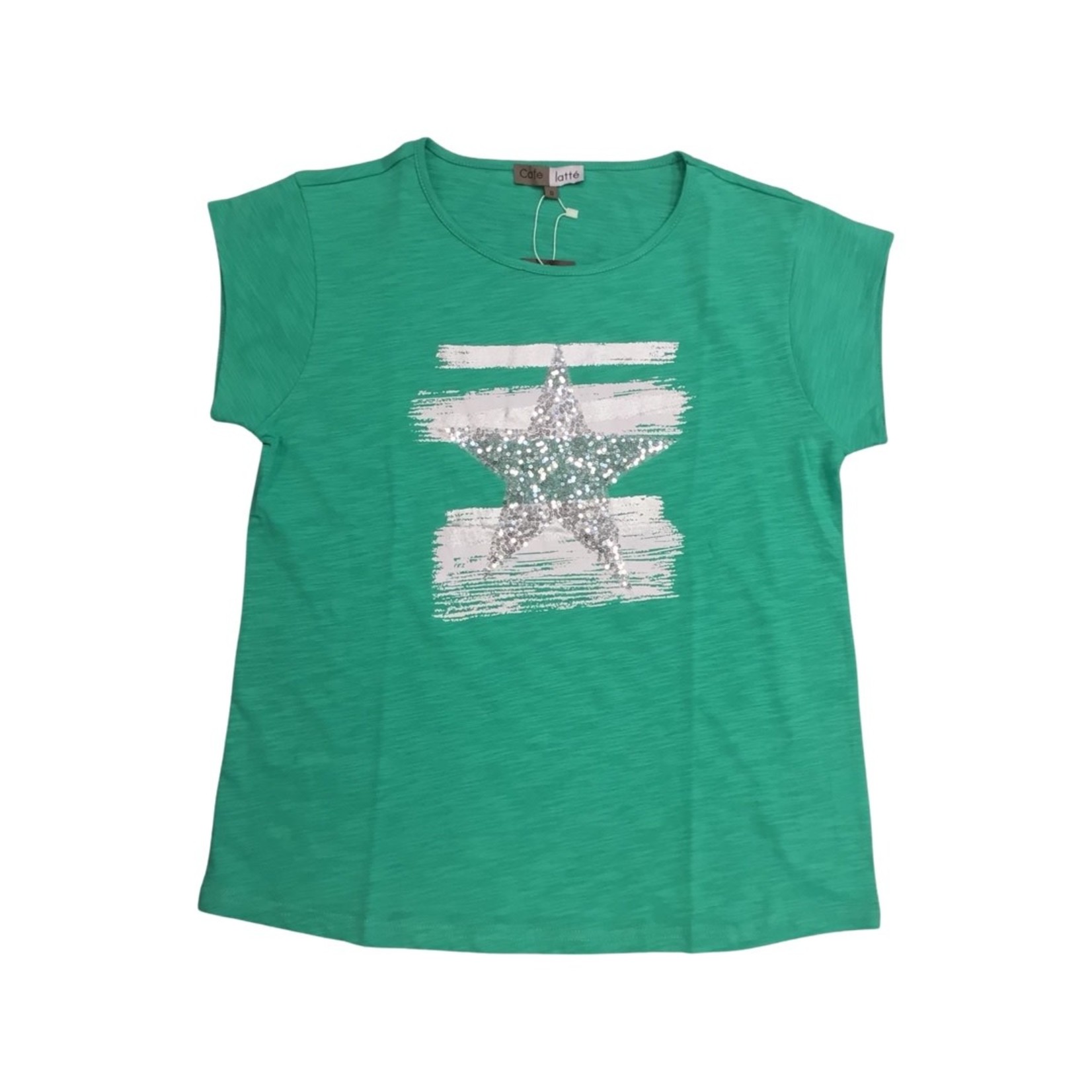 Cafe Latte Green & Silver Sequin Star SS Tee