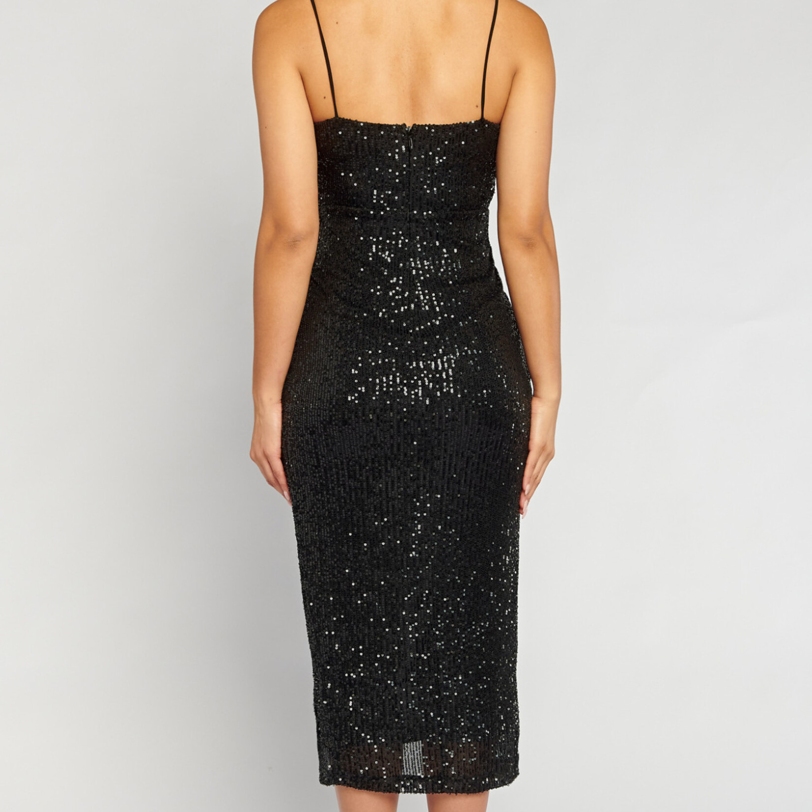 Ajoy Black Sequin Shoestring Straps Dress