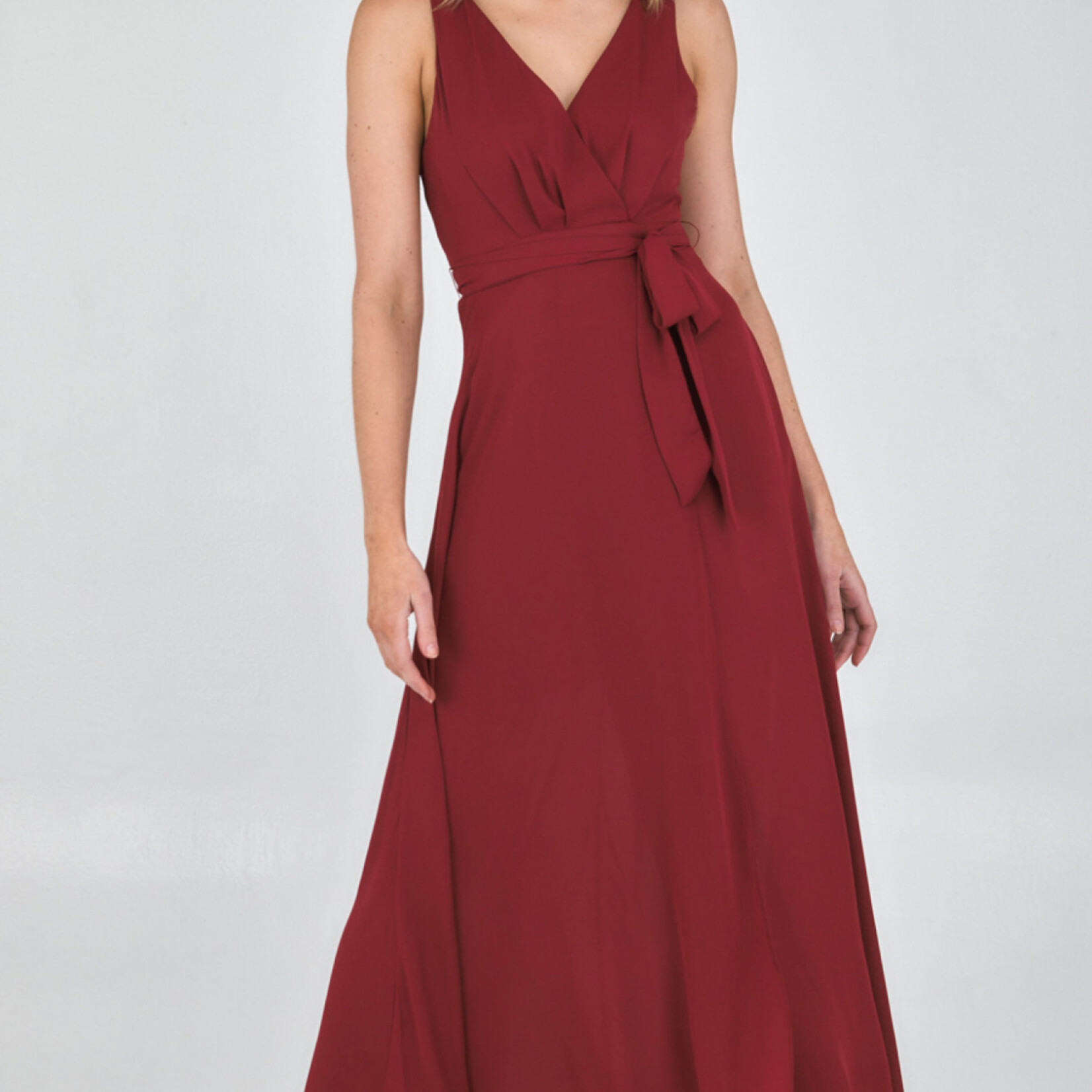 Style State Wine Pleated Front Long Maxi Dress