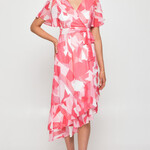 Style State Raspberry Abstract Chiffon Ruffled Dress