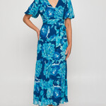 Style State Blue Floral Chiffon Tiered Midi Dress